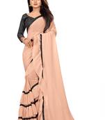 Cream plain georgette saree with blouse