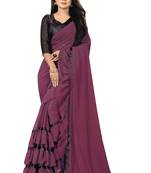 Wine plain georgette saree with blouse