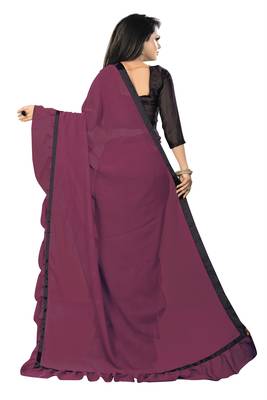 Wine plain georgette saree with blouse 2