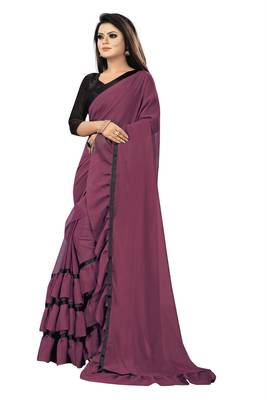 Wine plain georgette saree with blouse 3