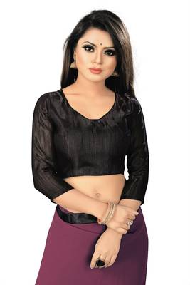 Wine plain georgette saree with blouse 4