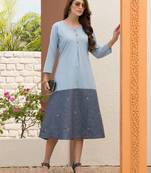 Light Blue Embroidered Rayon Ethnic Kurtis