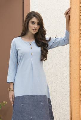 Light Blue Embroidered Rayon Ethnic Kurtis 3