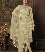 Green Embroidered Net Semi Stitched Salwar With Dupatta