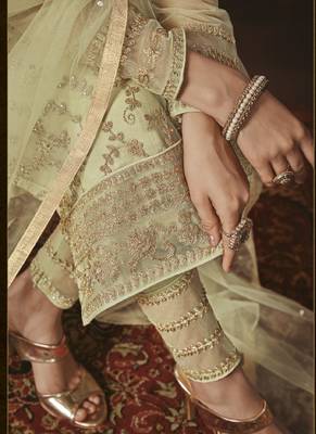Green Embroidered Net Semi Stitched Salwar With Dupatta 3