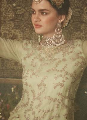 Green Embroidered Net Semi Stitched Salwar With Dupatta 4