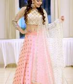 Pink embroidered satin semi stitched lehenga