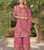 pink embroidered cotton silk semi stitched salwar with dupatta
