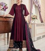 Maroon Embroidered Silk Blend Stitched Salwar With Dupatta
