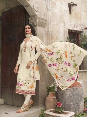 Cream embroidered crepe salwar 1