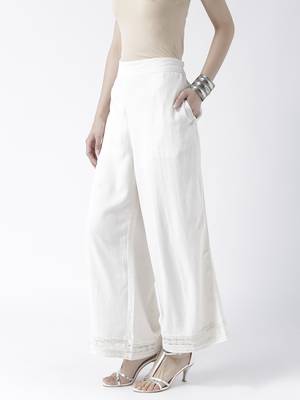 Off White Solid Palazzos 4