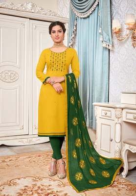 Yellow embroidered cotton salwar 1