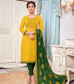 Yellow embroidered cotton salwar