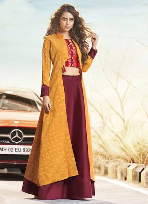 Yellow Jacquard Woven Pakistani Kurtis 1