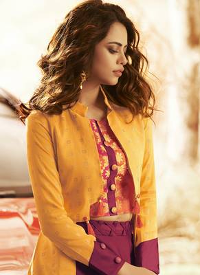 Yellow Jacquard Woven Pakistani Kurtis 2