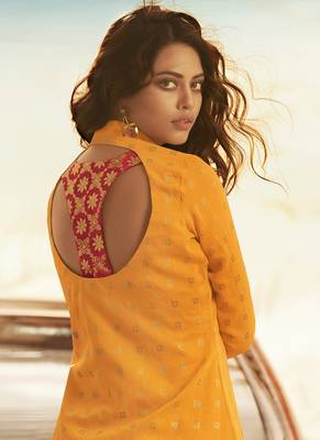 Yellow Jacquard Woven Pakistani Kurtis 3