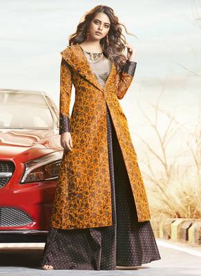 Mustard Jacquard Woven Pakistani Kurtis 1