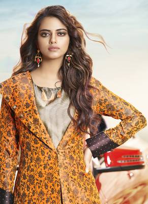 Mustard Jacquard Woven Pakistani Kurtis 2