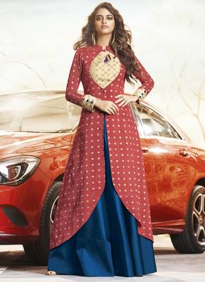 Maroon Jacquard Woven Pakistani Kurtis 1