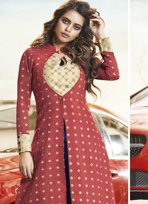 Maroon Jacquard Woven Pakistani Kurtis 2