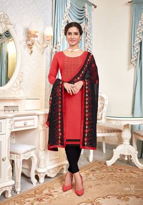 Red embroidered cotton salwar 1