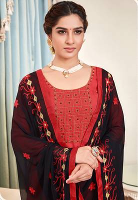Red embroidered cotton salwar 2