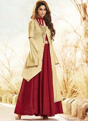 Cream Satin Embroidered Pakistani Kurtis 1
