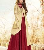 Cream Satin Embroidered Pakistani Kurtis