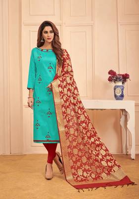 Sea-green embroidered cotton salwar 1