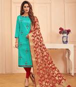 Sea-green embroidered cotton salwar
