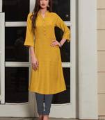 Mustard Rayon Woven Silk Kurtis