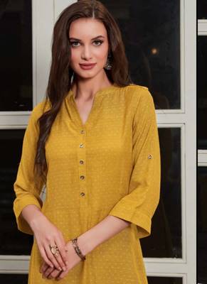 Mustard Rayon Woven Silk Kurtis 2