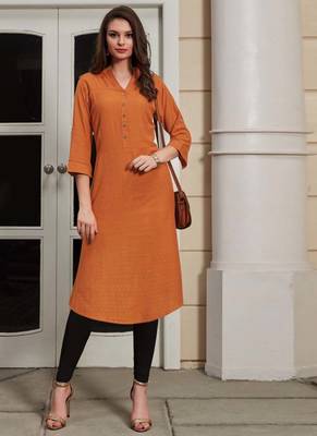 Orange Rayon Woven Silk Kurtis 1