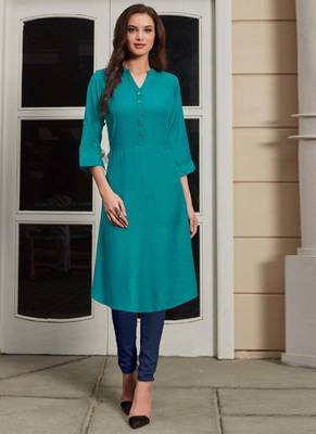 Dark Turquoise Rayon Woven Silk Kurtis 1
