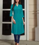Dark Turquoise Rayon Woven Silk Kurtis