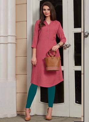 Dark Pink Rayon Woven Silk Kurtis 1