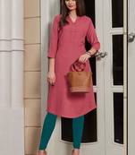 Dark Pink Rayon Woven Silk Kurtis