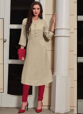 Cream Rayon Woven Silk Kurtis 1