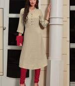 Cream Rayon Woven Silk Kurtis