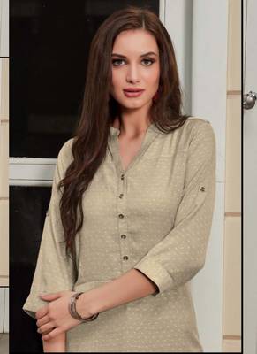 Cream Rayon Woven Silk Kurtis 2