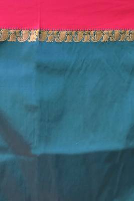 Turquoise woven silk blend saree with blouse 4