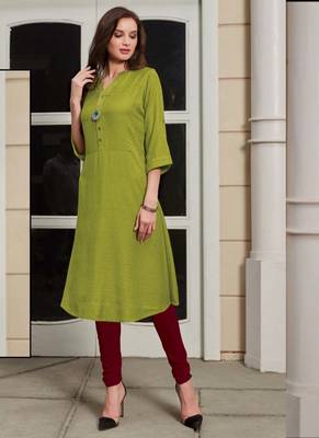 Parrot Green Rayon Woven Silk Kurtis 1