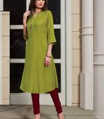 Parrot Green Rayon Woven Silk Kurtis