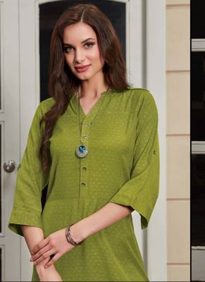 Parrot Green Rayon Woven Silk Kurtis 2