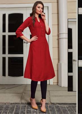 Red Rayon Woven Silk Kurtis 1