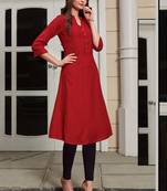 Red Rayon Woven Silk Kurtis