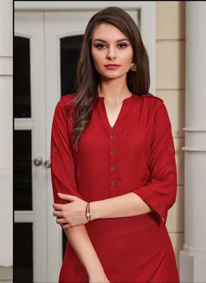 Red Rayon Woven Silk Kurtis 2