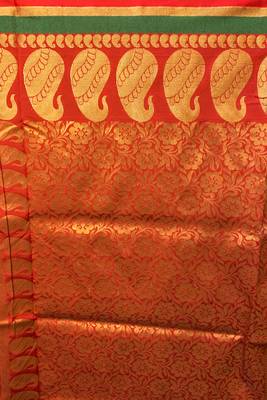 Olive woven silk blend saree with blouse 4