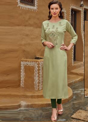 Pastel Rayon Embroidered Embroidered Kurtis 1