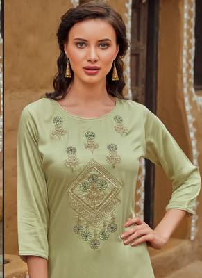 Pastel Rayon Embroidered Embroidered Kurtis 2